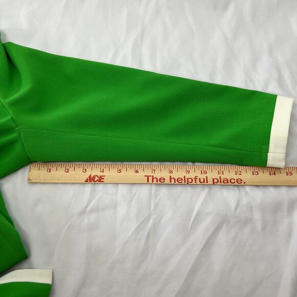 Vintage Green White Trim Jacket Holiday Mod Style Satin Lined Textured Buttons M - Picture 10 of 12